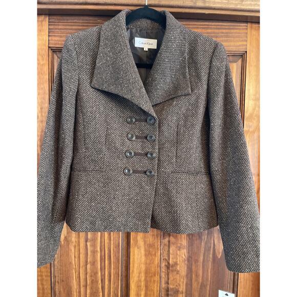 Calvin Klein brown tweed double breasted crop jacket size 8 - Picture 4 of 7
